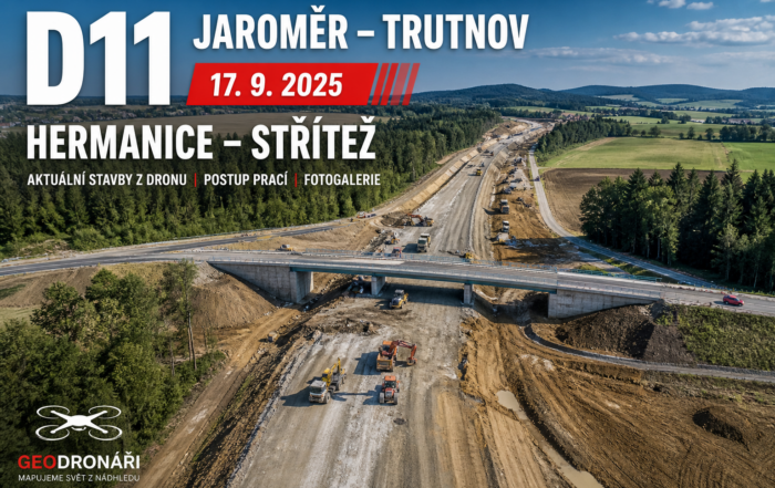 D11 Jaroměř–Trutnov, 17. 9. 2025: Heřmanice–Střítež, aktuální stavby z dronu