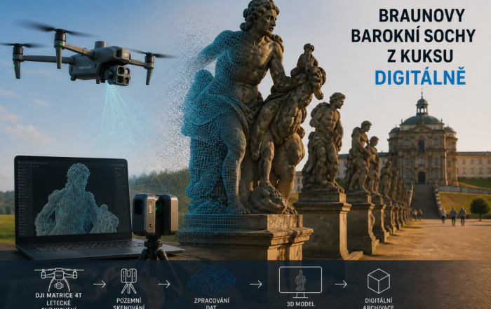 Digitální dokumentace barokních soch v Braunově pomocí dronu, pozemního skenování, 3D modelu a digitální archivace
