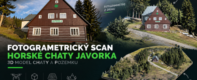 Fotogrametrický sken horské chaty Javorka: letecké snímkování, 3D model chaty a digitálního terénu