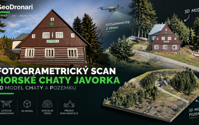 Fotogrametrický sken horské chaty Javorka: letecké snímkování, 3D model chaty a digitálního terénu